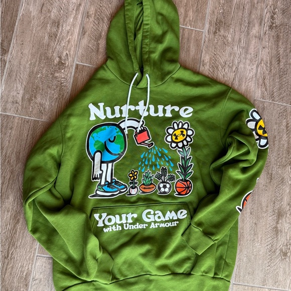 Under Armour Nurture Your Game Green Graphic Hoodie XL Basketball Soccer Flower - Picture 1 of 8